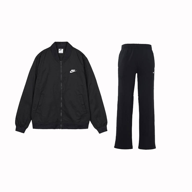 Nike Nike Logo Baseball Collar Length Sleeve Breathable Fleece Lined Knitted Fabric Pants Casual Sportswear Men's Black