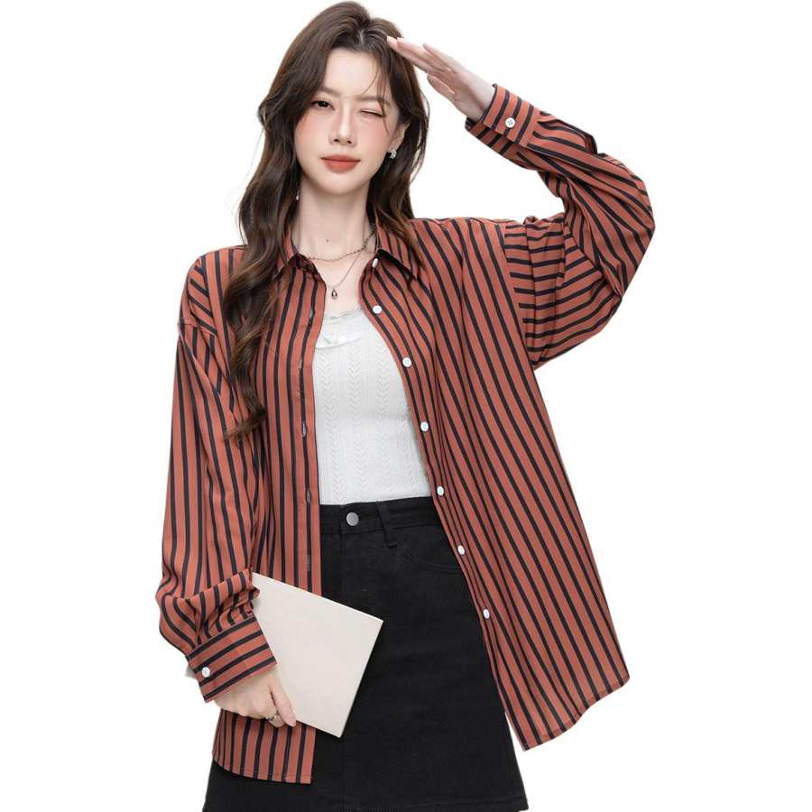 BALENO Shirt Women's Brown Black Stripes