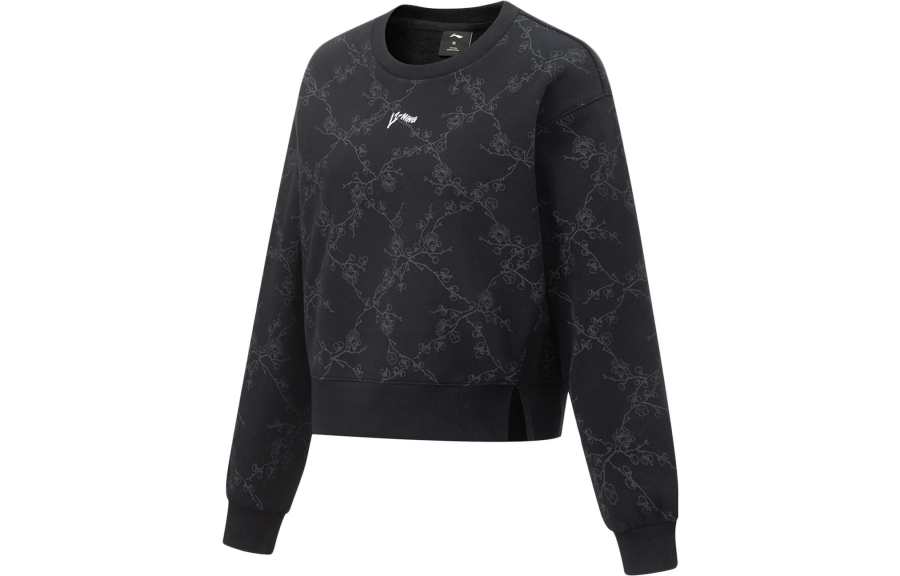 Li-Ning Li Ning Fitness Series All Over Print Fleece Lined Thermal Antibacterial Loose Fit Pullover Sweatshirt Women's