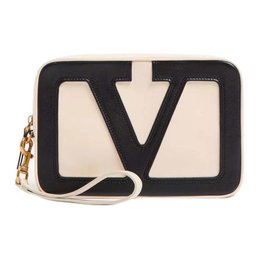 Valentino Nappa Leather Handbag Clutch Women's Butter White & Black