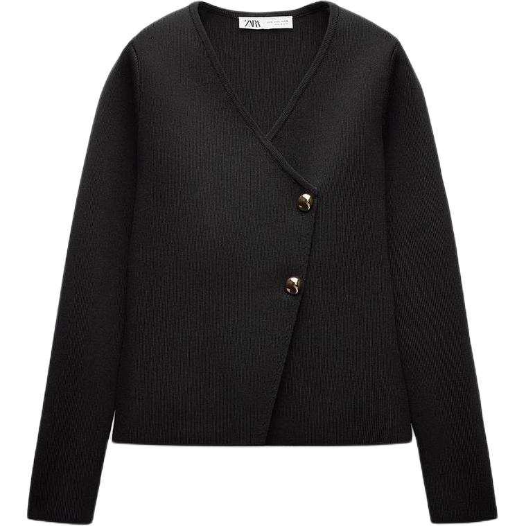 ZARA Knitwear Women's Black V Neck Moderate Cardigan