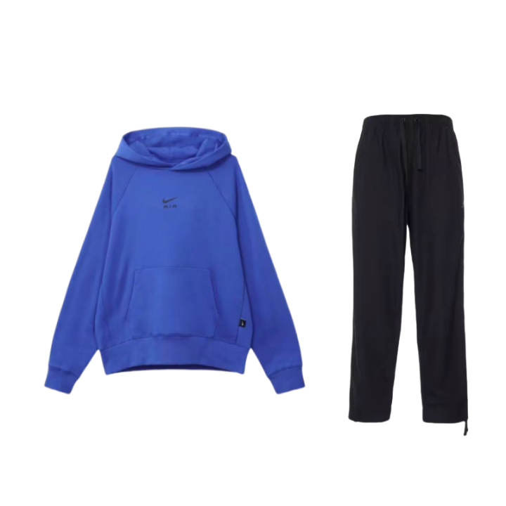 Nike Nike Air Solid Color Fleece Lined Thermal Hooded Pullover Sweatshirt With Embroidery And Loose Fit Lace Up Pants