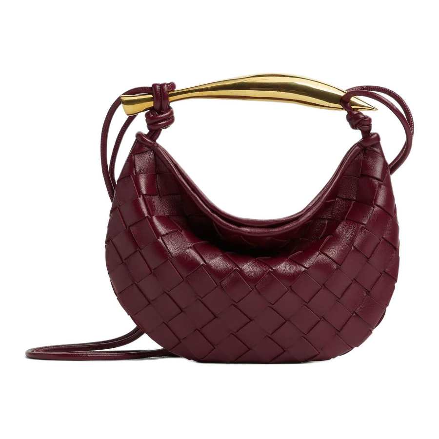 Bottega Veneta Sardine Lambskin One Shoulder Handbag Women's Barolo Red