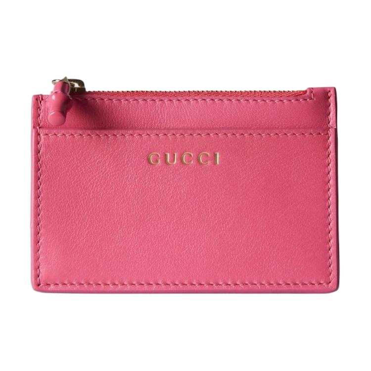 GUCCI Bamboo Smooth Leather Card Holder Mini Women's Dark Pink