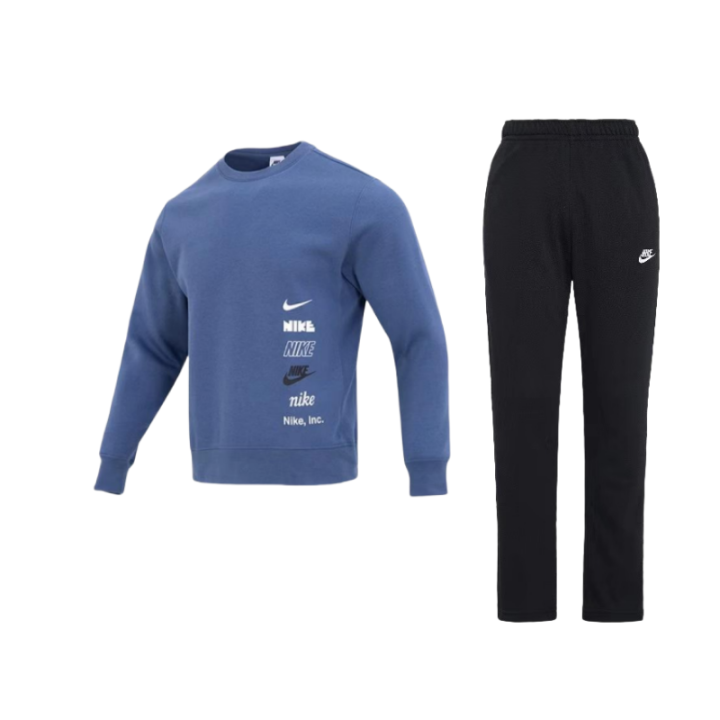 Nike Nike Club As M Nk+Bb Crew M Letter Logo Fleece Lined Crew Neck Pullover Sweatshirt With Elastic Straight Fit Pants