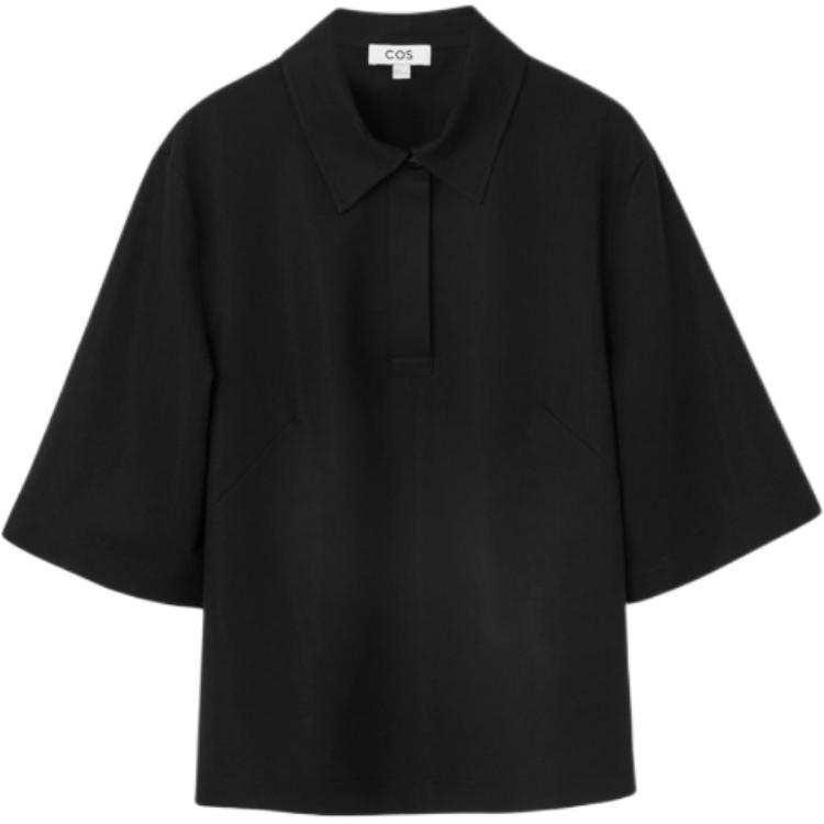 COS Polo Shirts Women's Black Pointed Collar Moderate Other