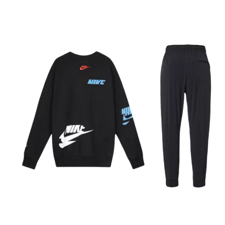 Nike Nike Logo Print Fleece Lined Crew Neck Pullover Sweatshirt Solid Color Quick Dry Breathable Pants Casual Sportswear