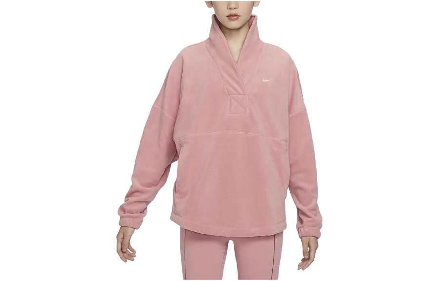 Nike Nike Therma FIT One Therma FIT One Solid Color Loose Fit V Neck Fleece Lined Casual Sweatshirt Women's Stardust Red