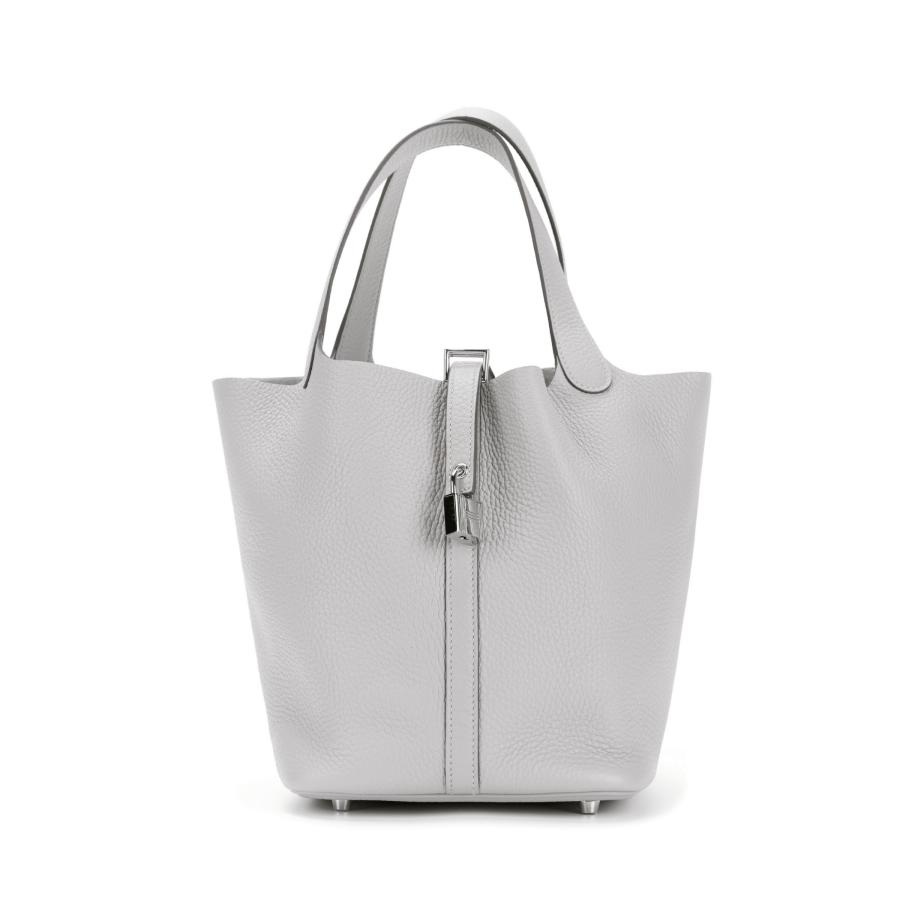 HERMES Picotin Lock Clemence Bullock Leather Basket Bag, Bucket Bag, Handbag 22 Women's 80 Gris Perle Pearl Gray