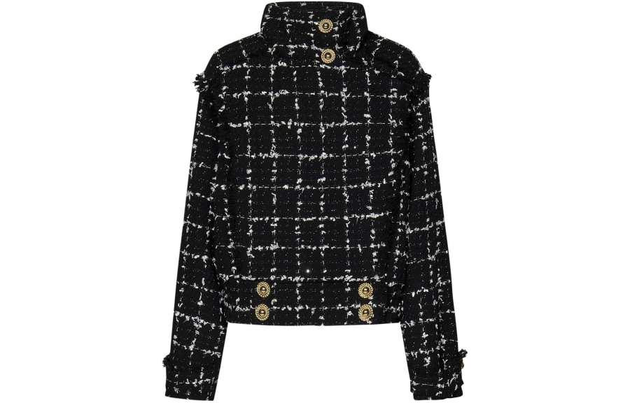 BALMAIN SS24 Black Tweed Turtleneck Jacket Jackets & Coats Women's Black
