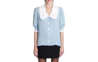 Alessandra Rich Shirts Women's Blue Peter Pan Collar Moderate Shirt