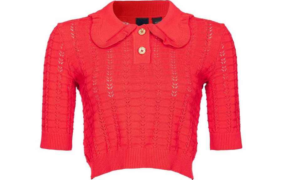 PINKO 【Previous Season】pointelle-knit cropped polo top