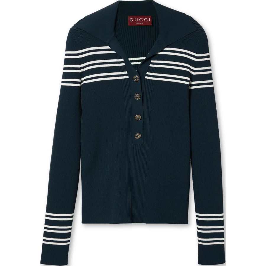 Gucci striped ribbed-knit polo top
