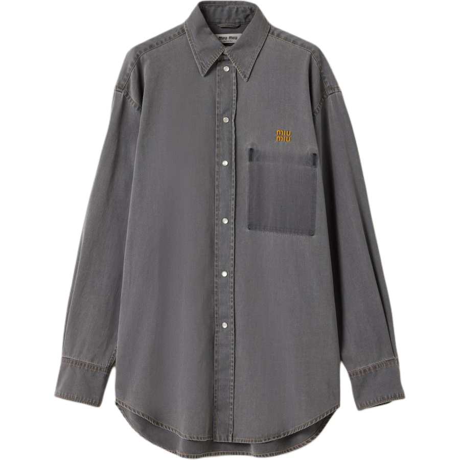MIU MIU Shirts Women's Gray Pointed Collar Moderate Other