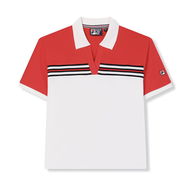 FILA Polo Shirts Women's Legend Red V Neck Moderate Straight Fit