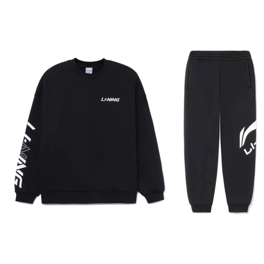 Li-Ning Li Ning Crew Neck Fleece Lined Thermal Long Sleeved Casual Sportswear Men's Black