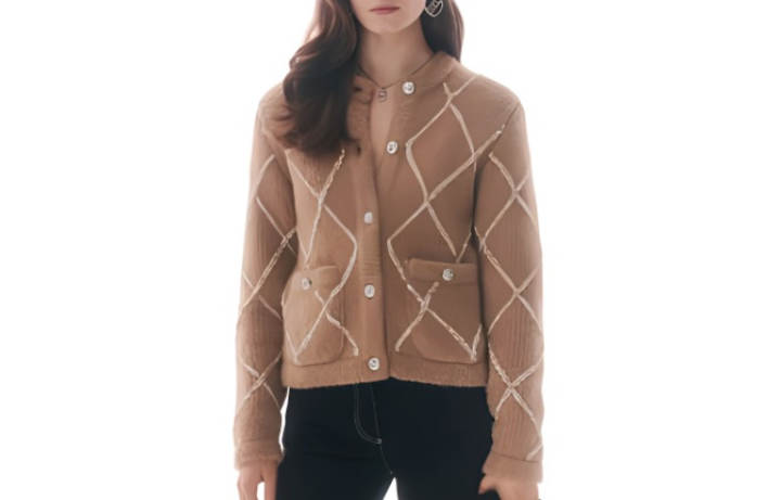 CHANEL CHANEL Knitwear Women's Khaki Crew Neck Moderate Cardigan