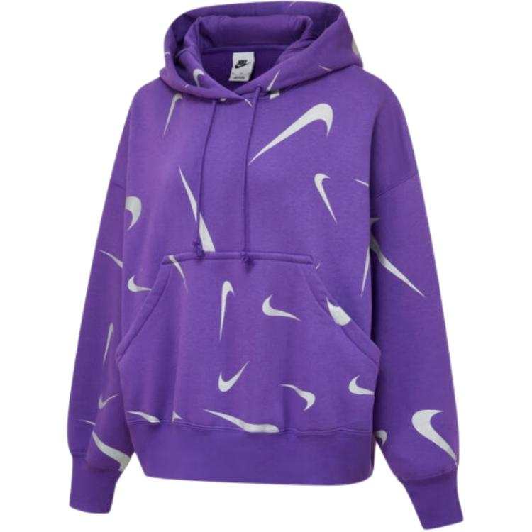 Nike Nike OVERSIZE Fleece Lined Print Hooded Casual Sports Long Sleeved Sweatshirt Women's Zoo Purple/Wolf Gray