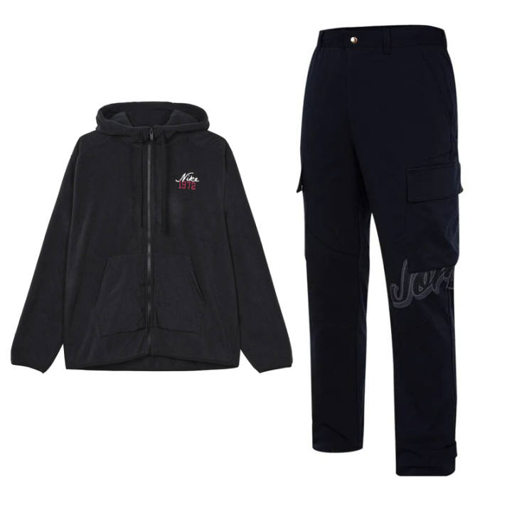 Nike Nike Solid Color Hooded Fleece Lined Jackets & Coats Loose Fit Breathable Pants Casual Sportswear Men's Black