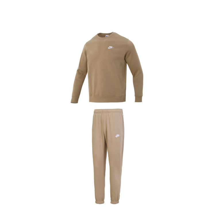 Nike Nike Casual Sportswear Men's Set Brown Top+Light Umber Bottom Crew Neck Thickened And Fleece Lined