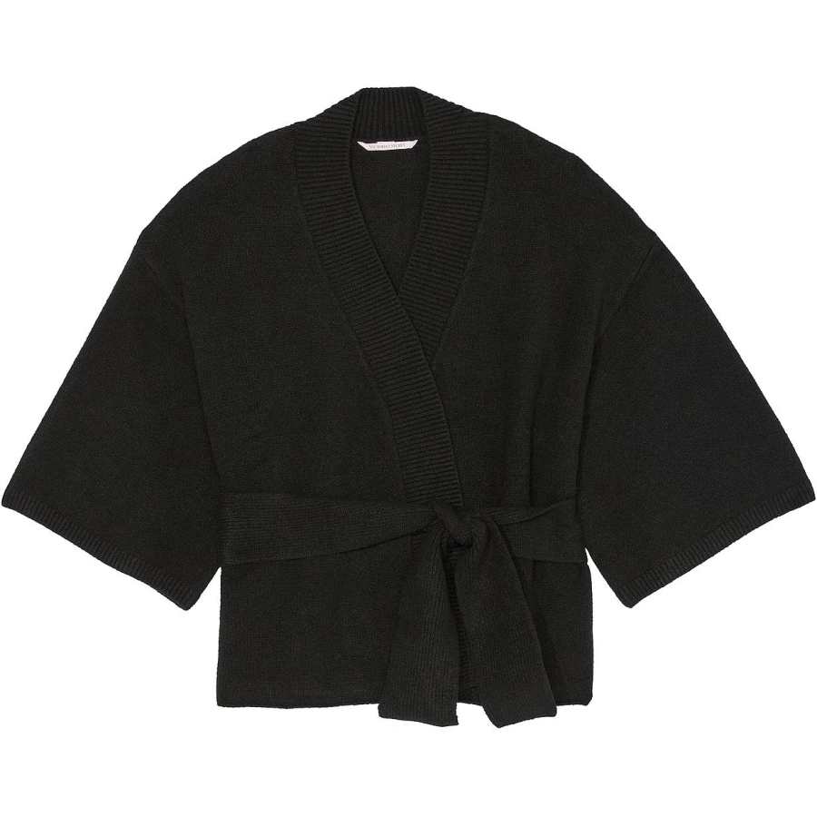 Victoria's Secret Luxe Crème Knit Wrap Sweater/BLACK Knitwear Women's Black