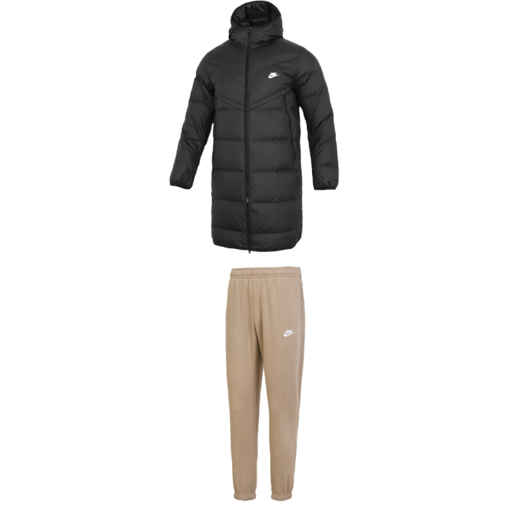 Nike Nike Casual Sportswear Men's Set Black Top+Light Umber Bottom Hooded Thickened And Fleece Lined