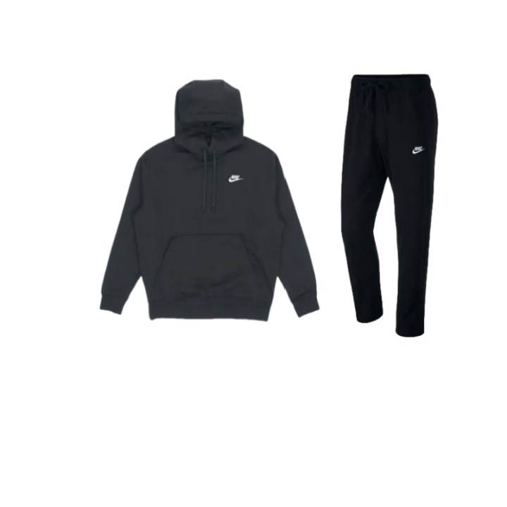 Nike Nike Solid Color Fleece Lined Thermal Pullover Sweatshirt With Lace Up Pants Casual Sportswear Unisex Black