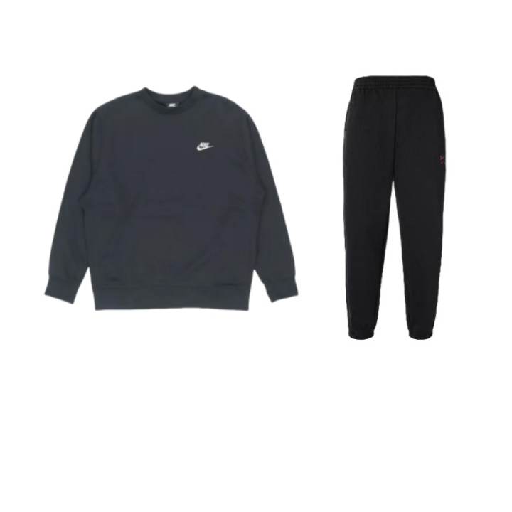 Nike Nike Sportswear Club Fleece Lined Crew Neck Pullover Long Sleeved Mid Rise Elastic Pants Casual Sportswear Unisex Black