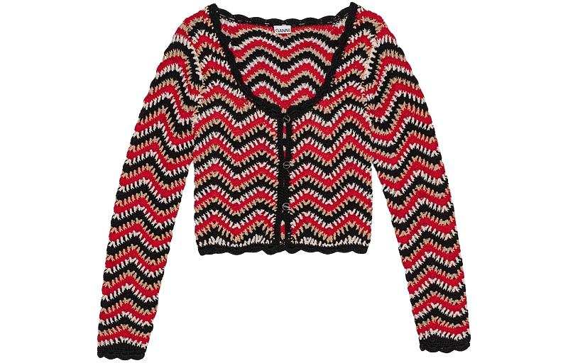 GANNI Cropped Organic cotton Crochet Cardigan