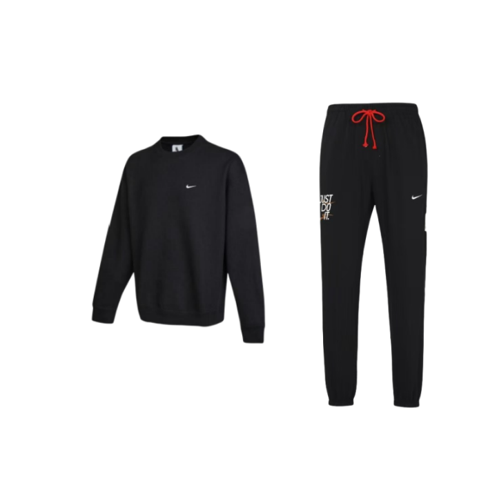 Nike Nike Solid Color Crew Neck Pullover Fleece Lined Long Sleeved Elastic Cuff Mid Rise Lace Up Pants Casual Sportswear