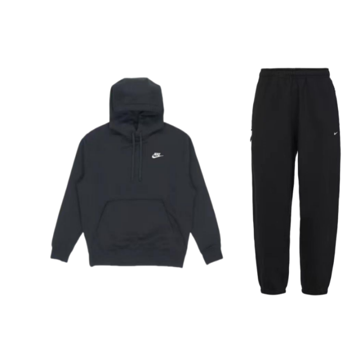 Nike Nike Thermal Pullover Fleece Lined Hooded Long Sleeved Logo Print Knitted Fabric Pants Casual Sportswear Unisex Black