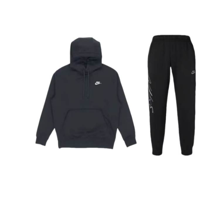 Nike Nike Fleece Lined Hooded Pullover Long Sleeved Mid Rise Elastic Pants Casual Sportswear Unisex Black