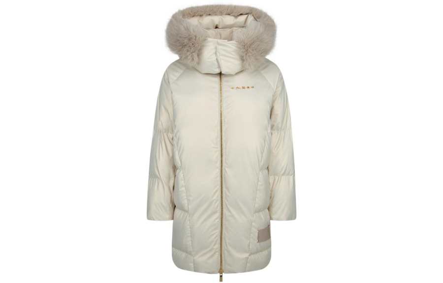 EVISU Down Jackets Women's Ecru Hooded Non Detachable Other