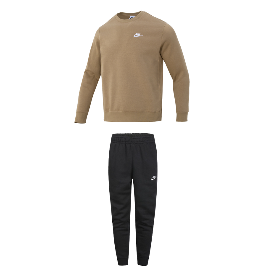 Nike Nike Casual Sportswear Men's Clothing Set Brown Top+Black Pants Crew Neck Moderate