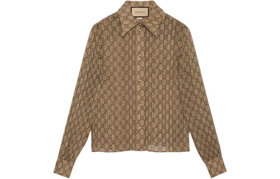 GUCCI Gg Damier Print Silk Shirt