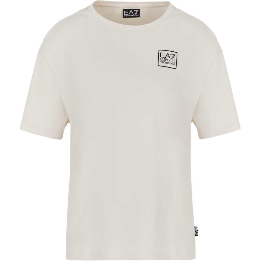 EMPORIO ARMANI EA7 FW24 Drop Shoulder Sleeve T Shirt Women's Beige Gray