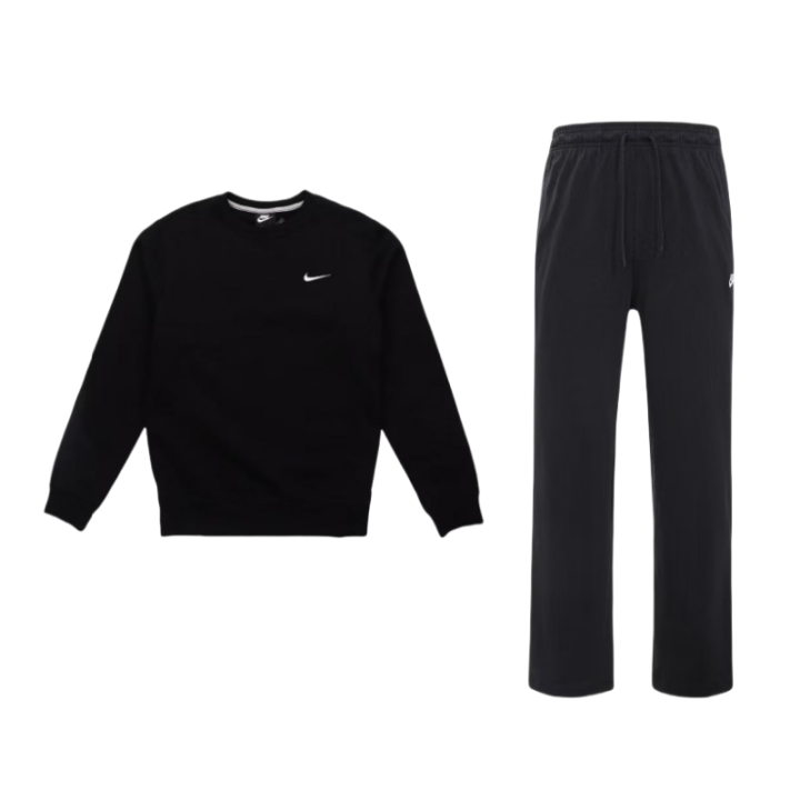 Nike Nike Solid Color Fleece Lined Thermal Pullover Sweatshirt Knitted Fabric Pants Casual Sportswear Men's Black