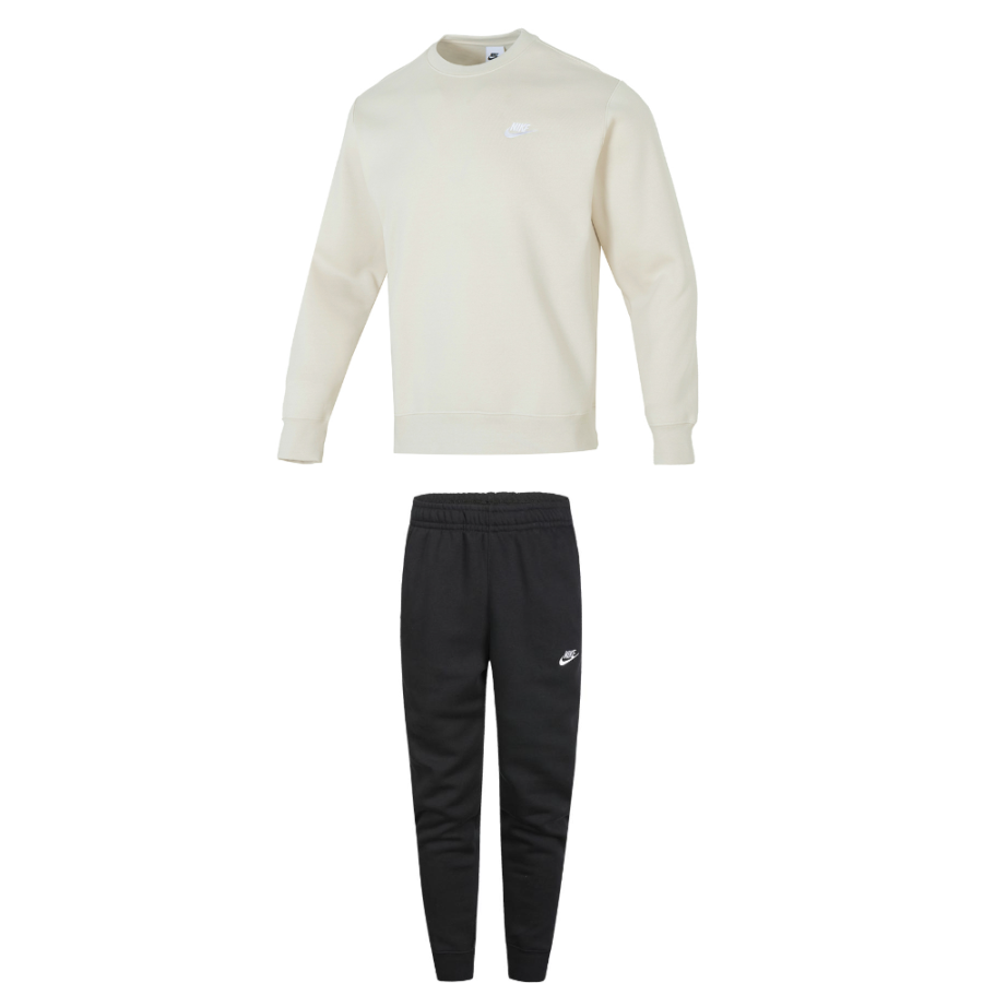 Nike Nike Casual Sportswear Men's Clothing Set Beige Top+Black Pants Crew Neck Moderate