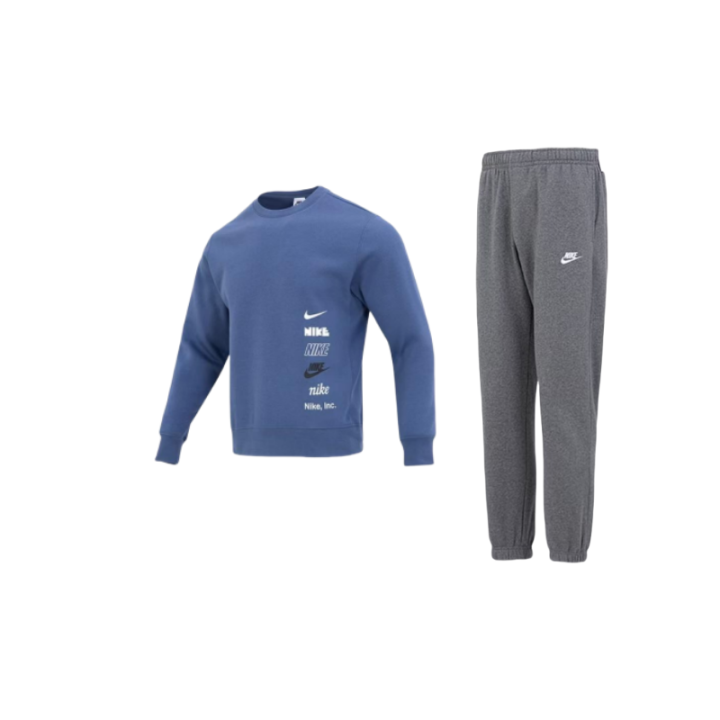 Nike Nike As M Nk Club+Bb Crew M Letter Logo Fleece Lined Crew Neck Pullover Long Sleeved Thermal Elastic Cuff Pants