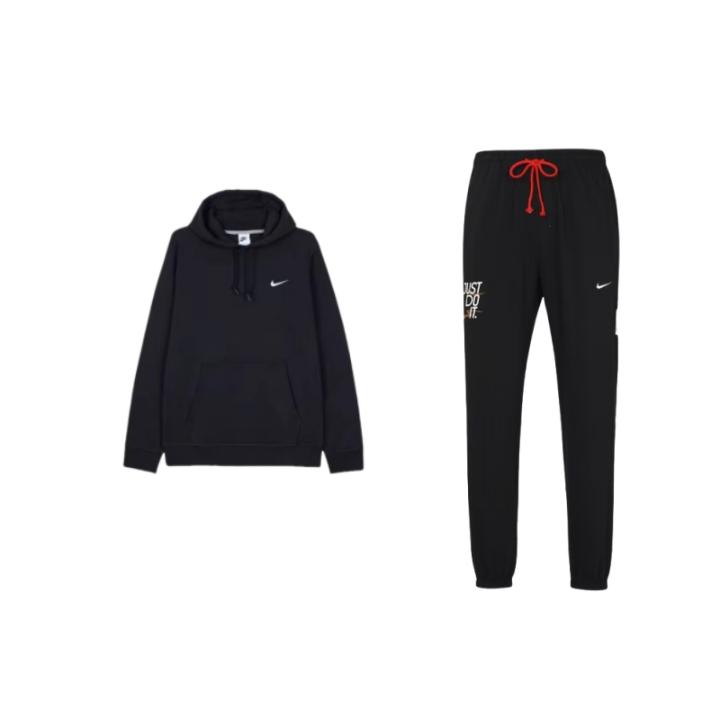 Nike Nike Hooded Fleece Lined Comfortable Long Sleeved Elastic Cuff Mid Rise Lace Up Pants Casual Sportswear Men's Black