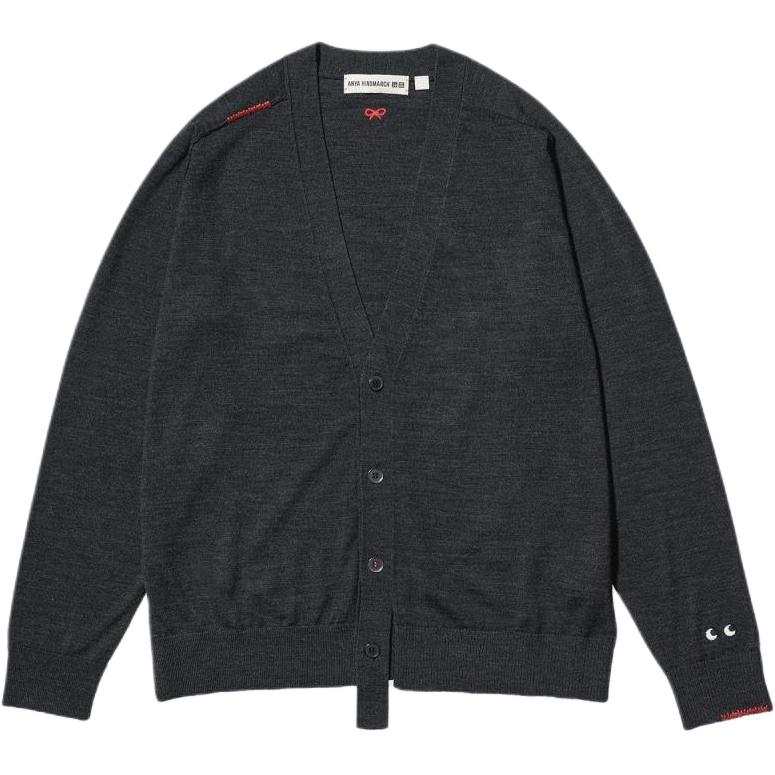 UNIQLO X Anya Hindmarch Knitwear Women's Dark Gray V Neck Moderate Cardigan