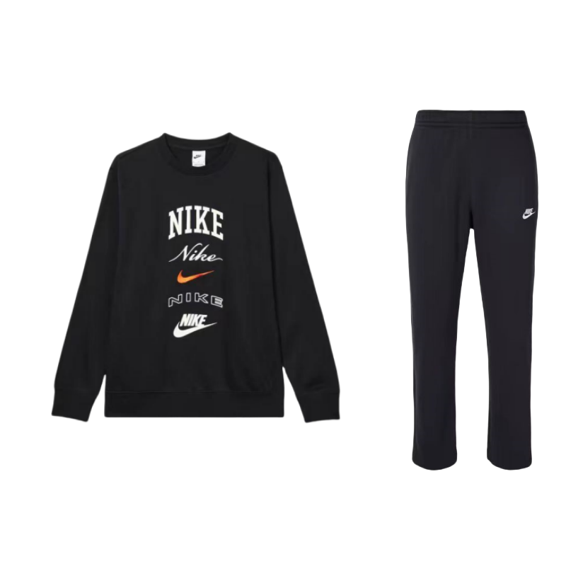 Nike Nike Club Fleece Letter Print Pattern Fleece Lined Crew Neck Pullover Sweatshirt Knitted Fabric Pants Casual Sportswear