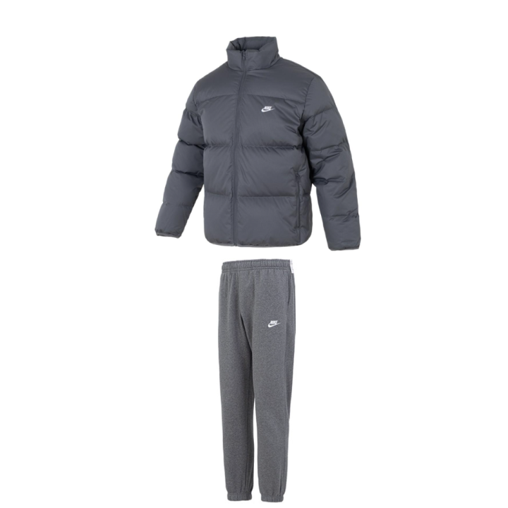 Nike Nike Stand Collar Zipper Thermal Top Comfortable Slim Fit Fleece Lined Thick Pants Casual Sportswear Men's Gray