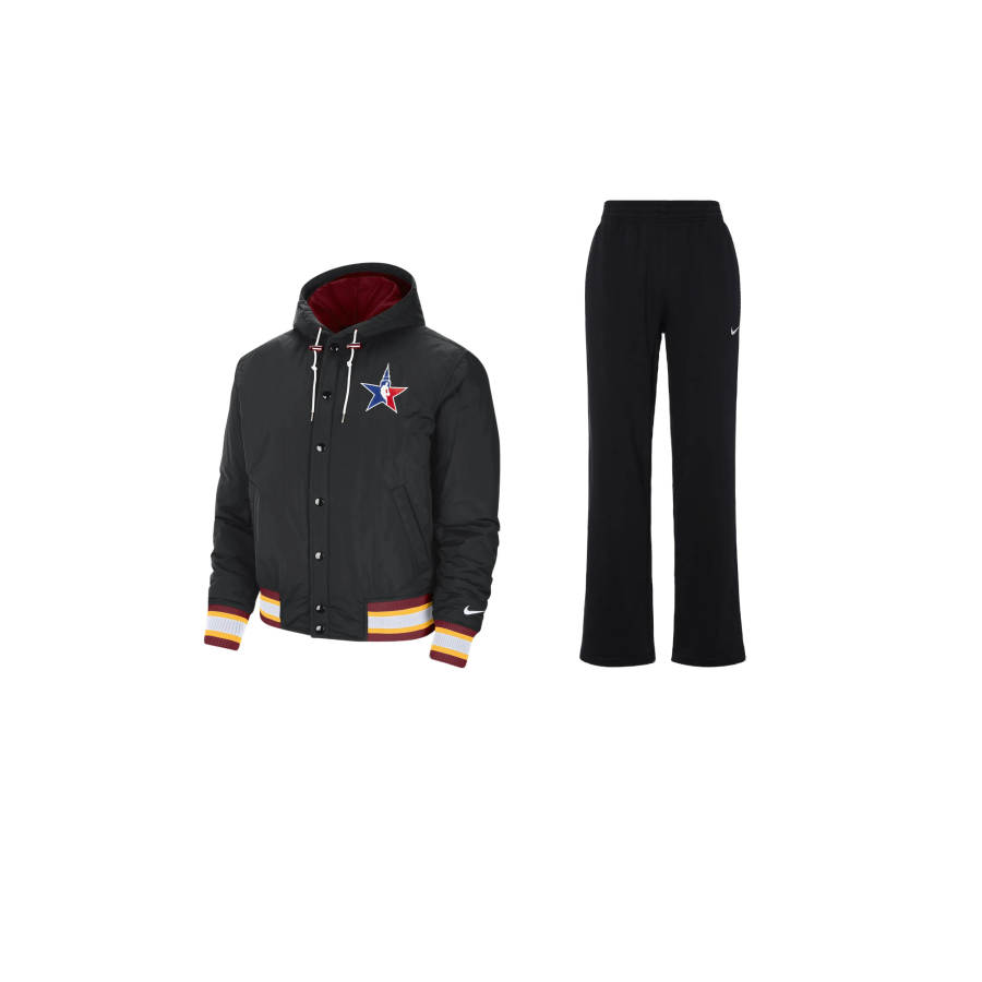 Nike Nike Hooded Ribbed Long Sleeved Logo Print Fleece Lined Straight Fit Pants Casual Sportswear Men's Black