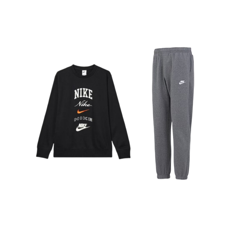 Nike Nike Club Fleece Letter Print Crew Neck Fleece Lined Long Sleeved Sweatshirt With Thermal Elastic Cuff Pants