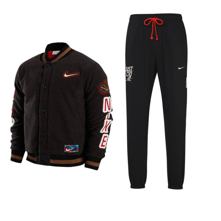 Nike Nike Letter Pattern Embroidery Single Breasted Fleece Lined Jackets & Coats Logo Print Knitted Fabric Cuffed Pants