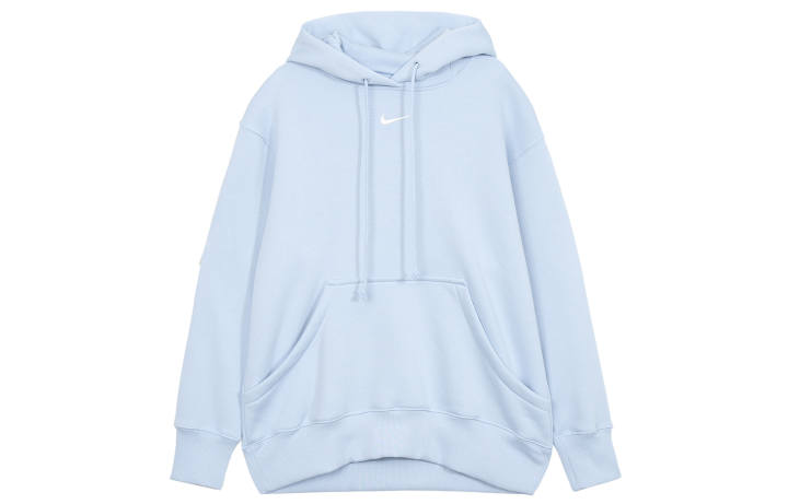 Nike Nike Sportswear Phoenix Fleece Solid Color Logo Label Hooded Pullover Fleece Lined Sweatshirt Women's Light Armory Blue