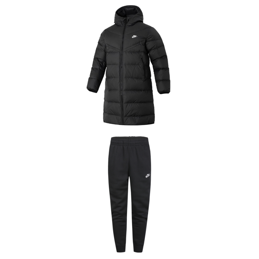 Nike Nike Mid Length Hooded Thermal Coat Comfortable Fleece Lined Minimalist Style Pants Casual Sportswear Men's Black