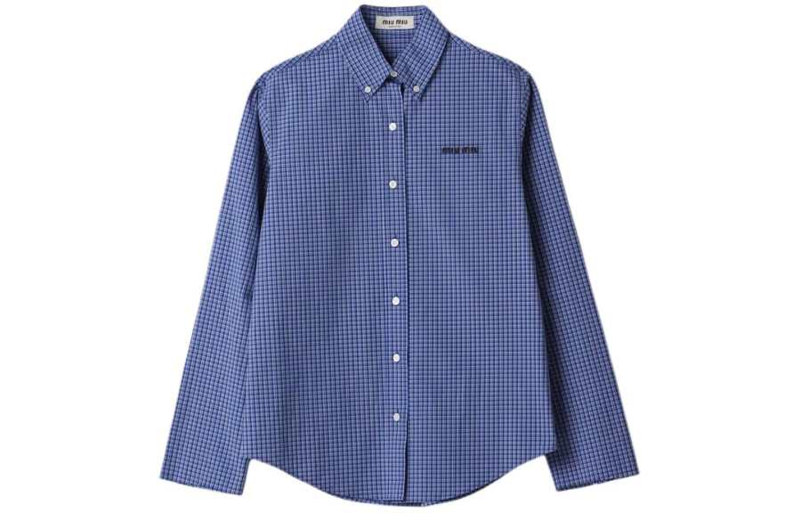 MIU MIU Miu Miu logo-embroidered checked shirt