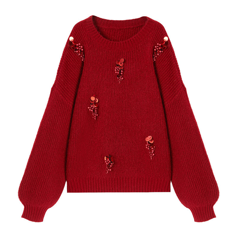 XIANGYING Knitwear Women's Red Crew Neck Moderate